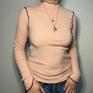 Zara turtleneck top with black lettuce trim